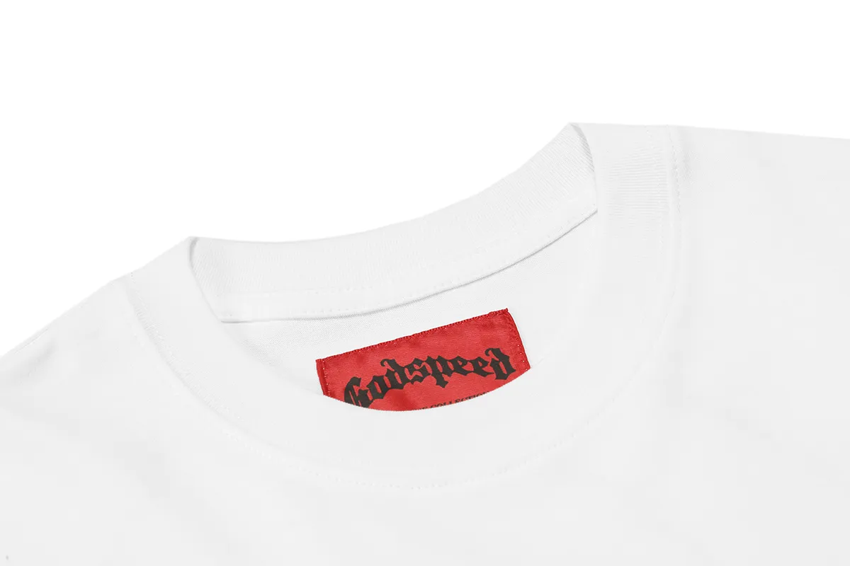Godspeed skull sailboat white ink direct spray short-sleeved P110 printing has no glue feel and is very breathable S-XL loose fit