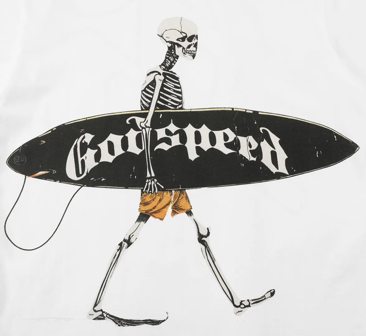 Godspeed skull sailboat white ink direct spray short-sleeved P110 printing has no glue feel and is very breathable S-XL loose fit