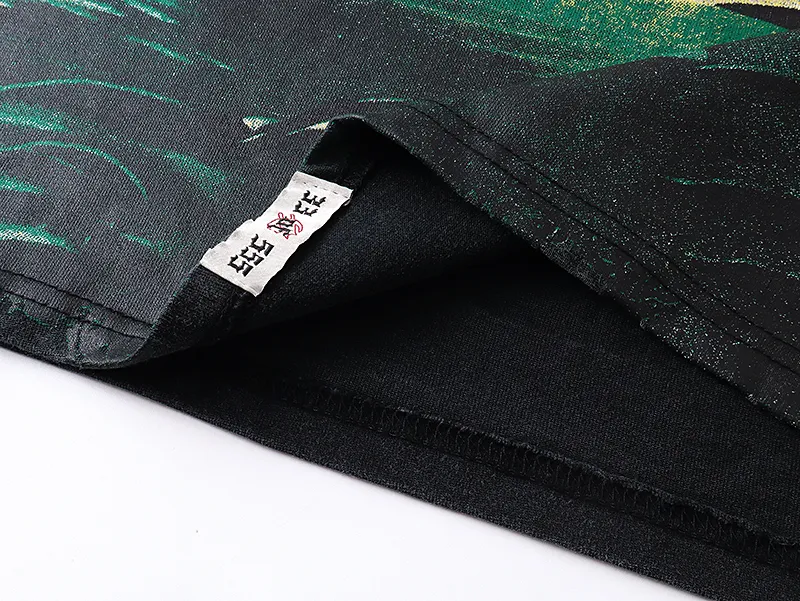 1067# P126 Washed Black Real Shot Godspeed American Fashion Rock Street Retro Washed Distressed Printed Pure Cotton Short Sleeves Fabric: 250g 32 Count Fine Cotton Double Yarn Pure Cotton Color: Washed Black Size: S M L XL