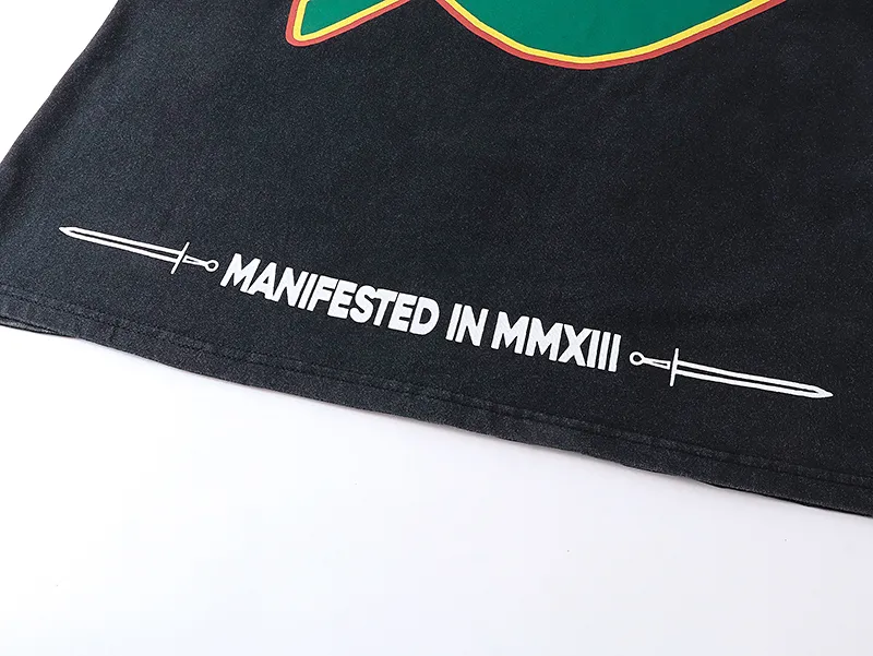 1067# P126 Washed Black Real Shot Godspeed American Fashion Rock Street Retro Washed Distressed Printed Pure Cotton Short Sleeves Fabric: 250g 32 Count Fine Cotton Double Yarn Pure Cotton Color: Washed Black Size: S M L XL