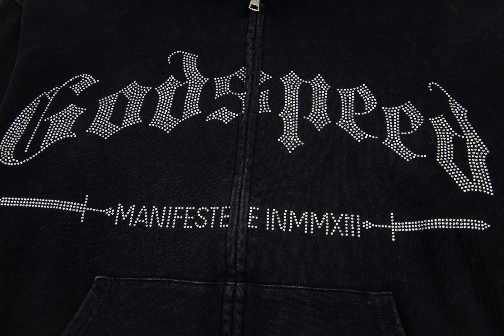 G58# GodSpeed ​​Rhinestone Washable Zip Sweater Size S-XL Black P240
