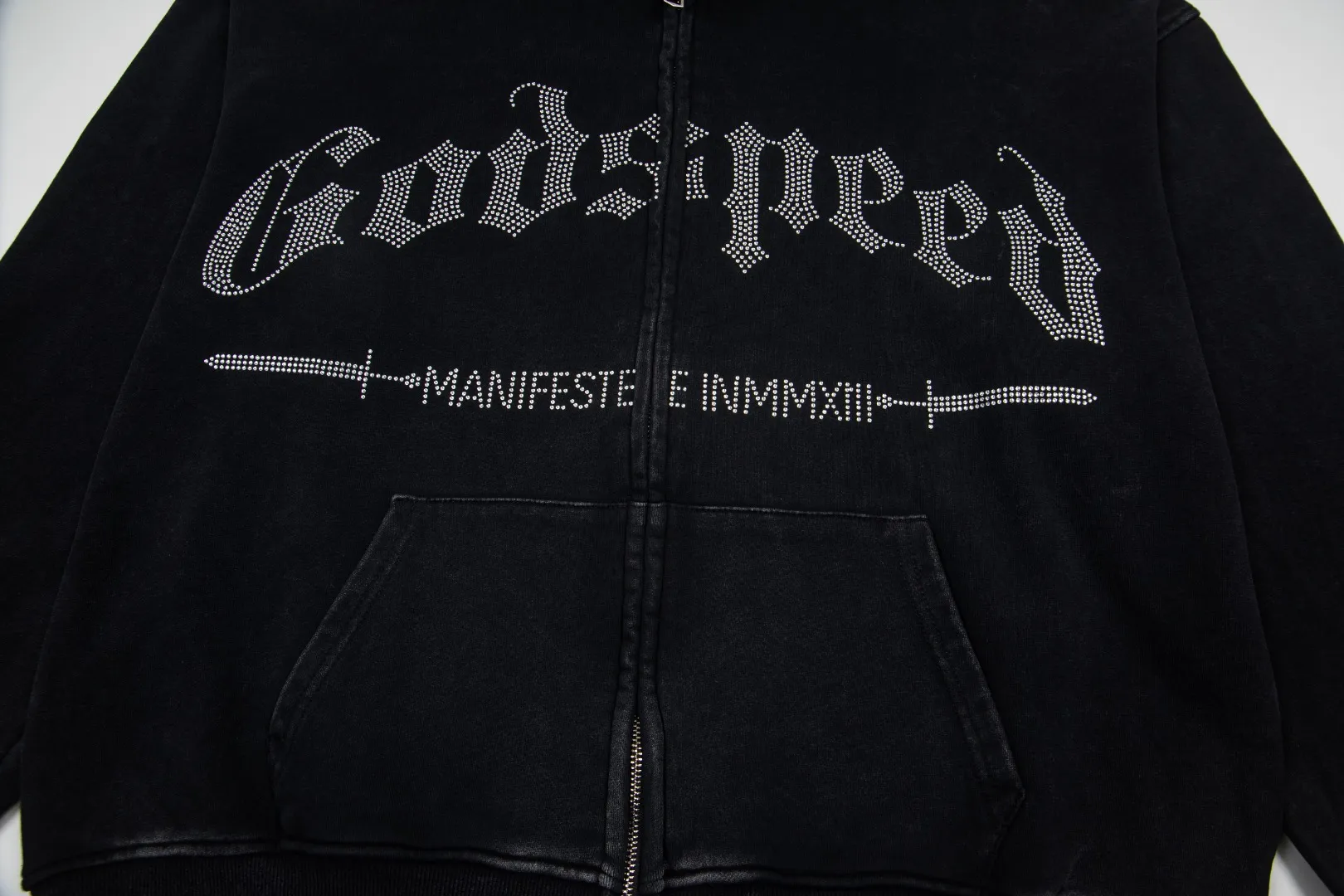 G58# GodSpeed ​​Rhinestone Washable Zip Sweater Size S-XL Black P240