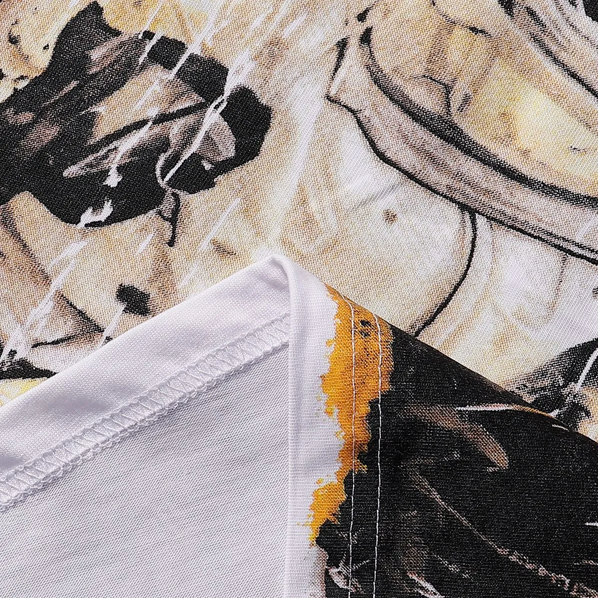 No. 7057, American fashion Godspeed skull bee sunflower print high quality double yarn pure cotton short-sleeved T-shirt batch 110 Color: black, white; Size: S M L XL