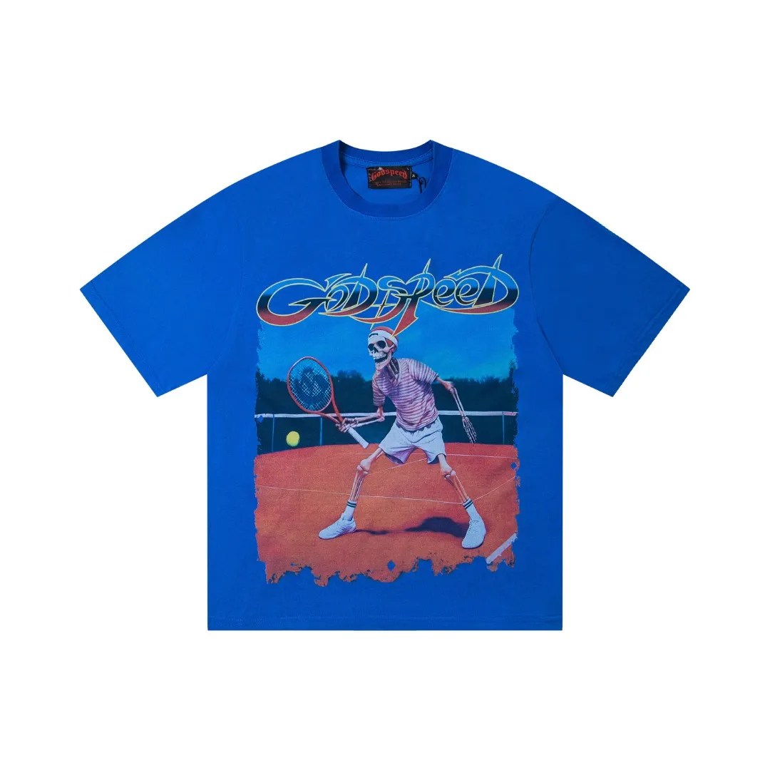 G25# GodSpeed ​​white ink direct spray washable short sleeves S-XL size blue P126