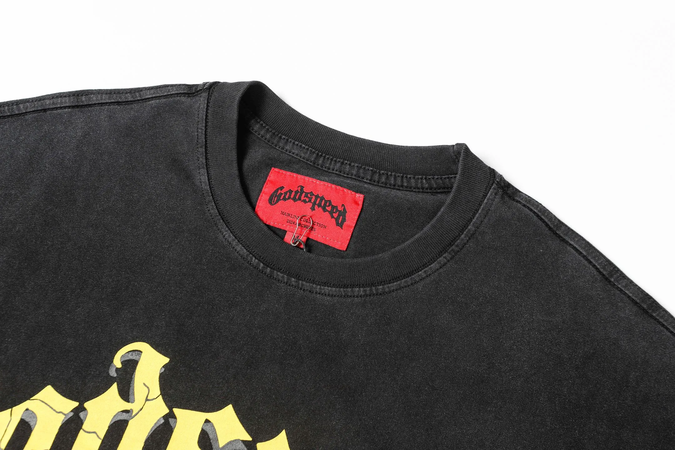 6007#washed black｜P116 Godspeed cross-border American rock and roll street washed retro style short-sleeved T (craft printing) fabric (fabric): 32 count combed double yarn 250g weight size (size): S-M-L-XL color (colour): washed black 👉 👉