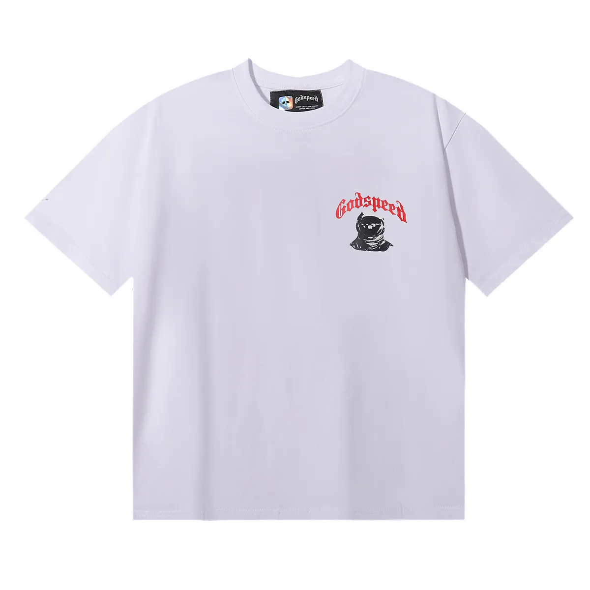 No. 7068, Mechao Godspeed astronaut moon landing print high weight double yarn pure cotton casual short-sleeved T-shirt batch 110 Color: black, white; Size: S M L XL