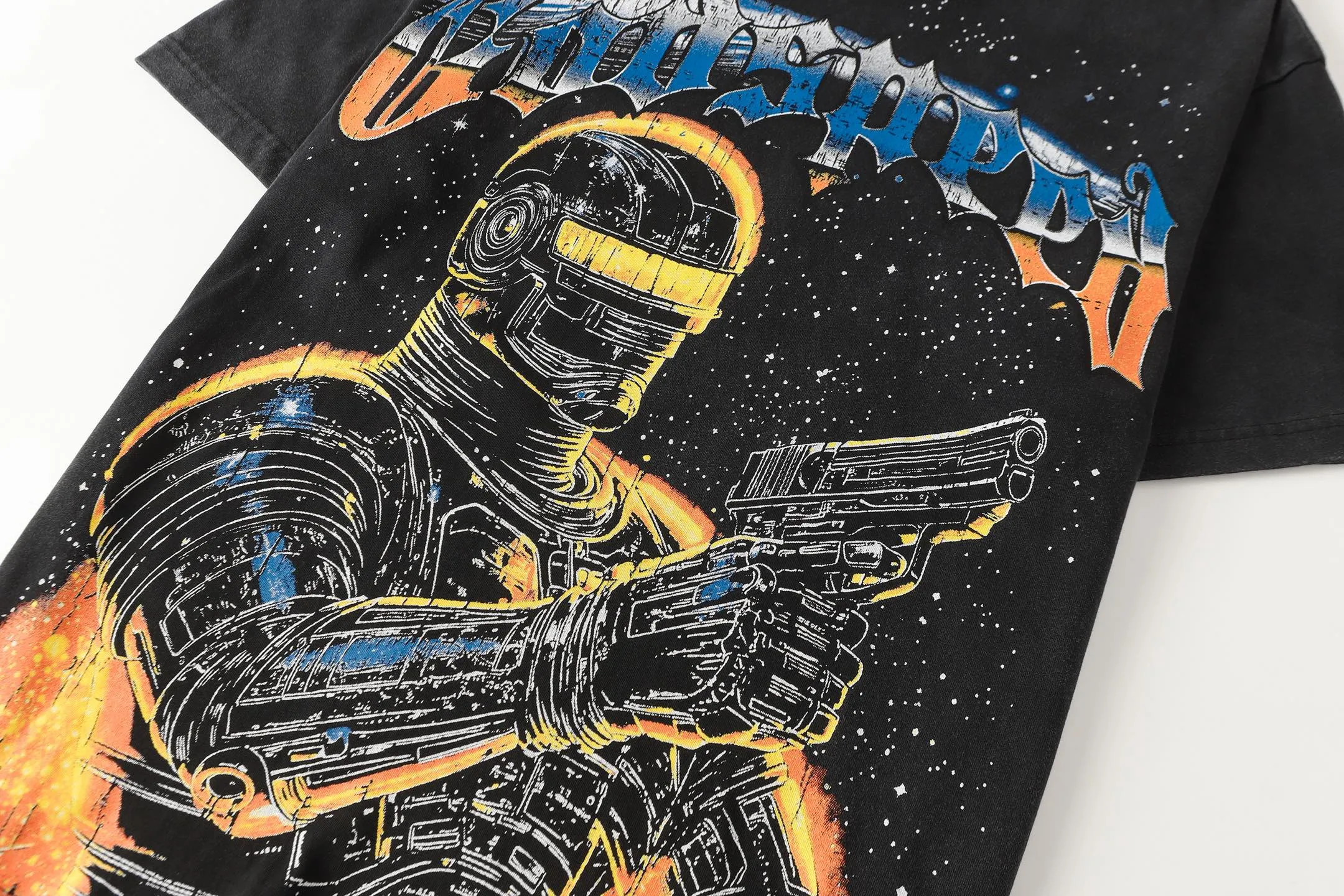 6106#washed black | P116 Godspeed cross-border American rock and roll street washed retro style short-sleeved T (craft printing) fabric (fabric): 32 count combed double yarn 250g weight code number (size): S-M-L-XL color (colour): washed black