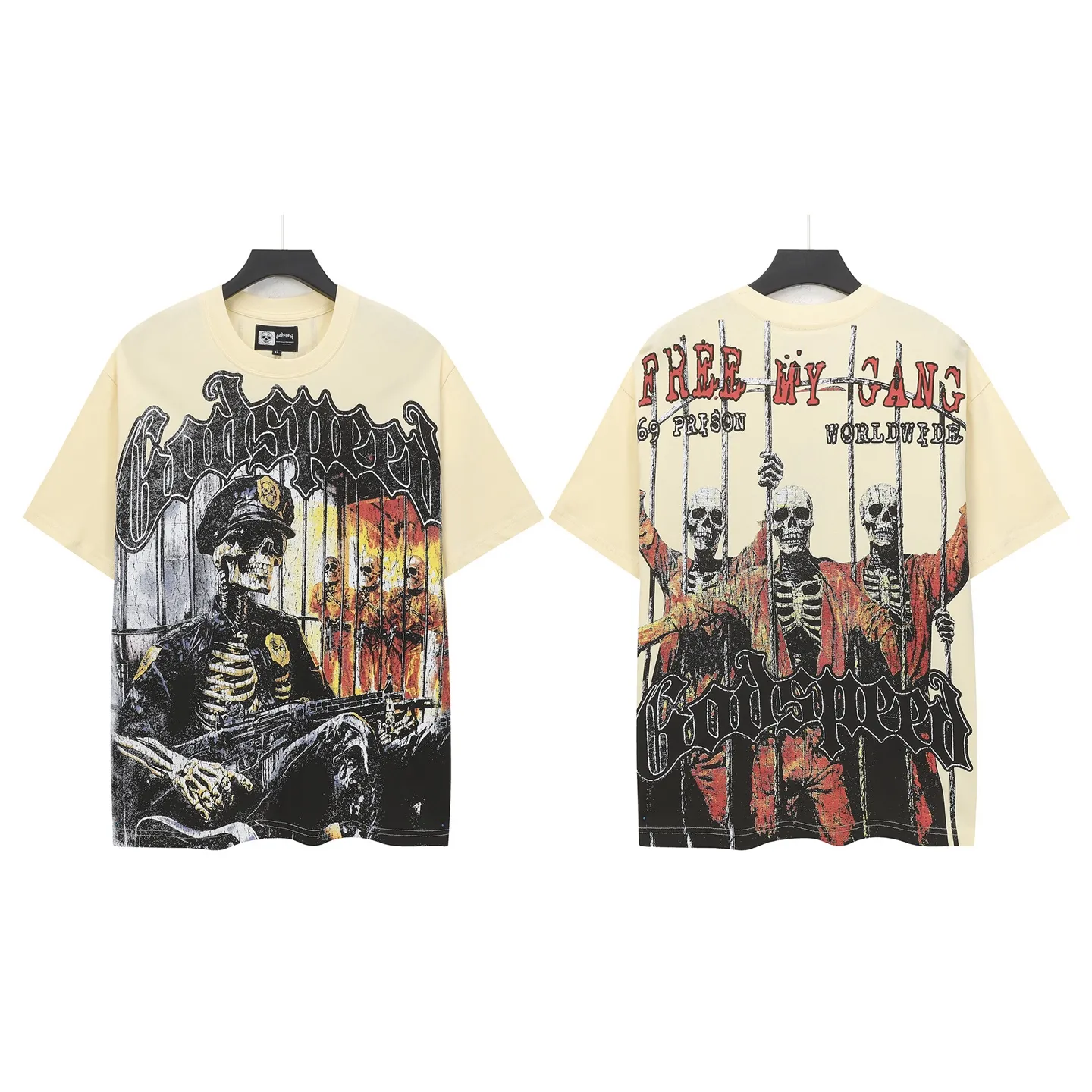 5125#apricot P106 Godspeed cross-border American rock and roll street washed retro style short-sleeved T (craft printing) fabric (fabric) 32 counts combed double yarn 240 grams weight code number (size): S-M-L-XL color (colour): apricot