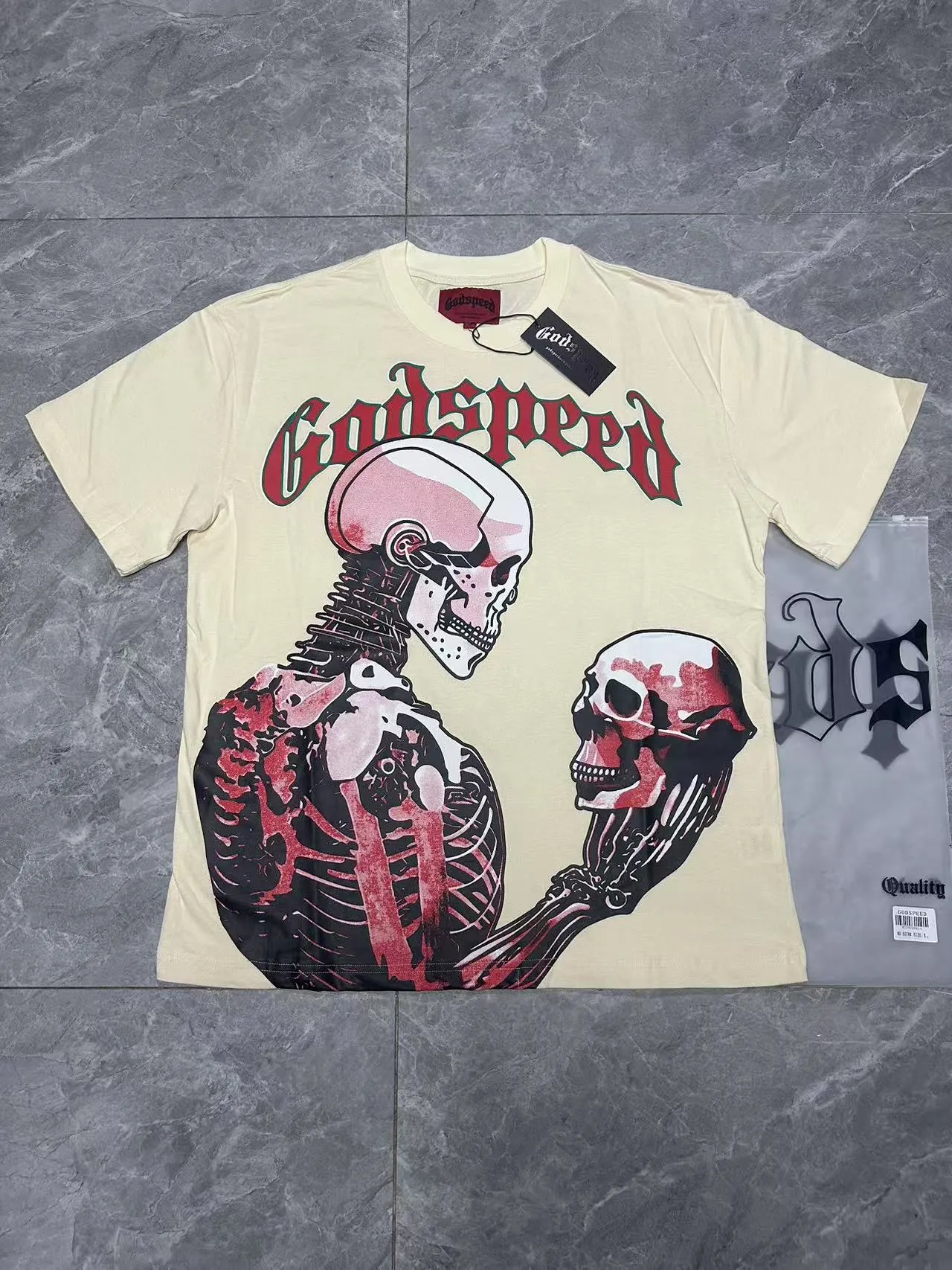 5078#apricot | P104 Godspeed cross-border American rock and roll street washed retro style short-sleeved T (craft printing) fabric (fabric): 32-count combed double yarn 240 grams weight code number (size): S-M-L-XL color (colour): apricot