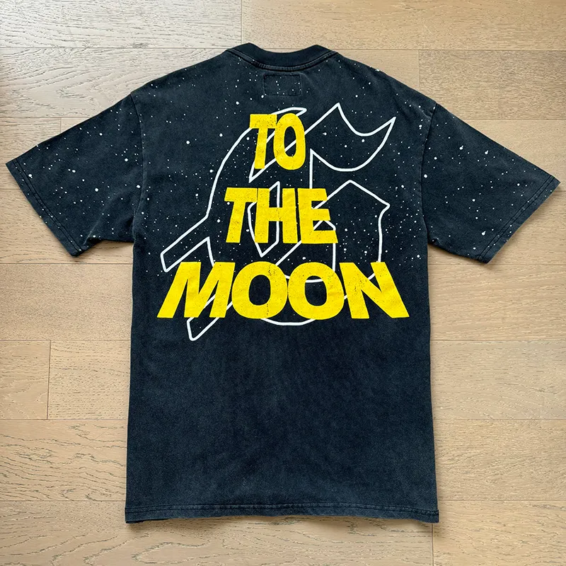 1090# P126 Washed Black Real Shot Godspeed American Fashion Rock Street Retro Washed Distressed Printed Pure Cotton Short Sleeves Fabric: 250g 32 Count Fine Cotton Double Yarn Pure Cotton Color: Washed Black Size: S M L XL