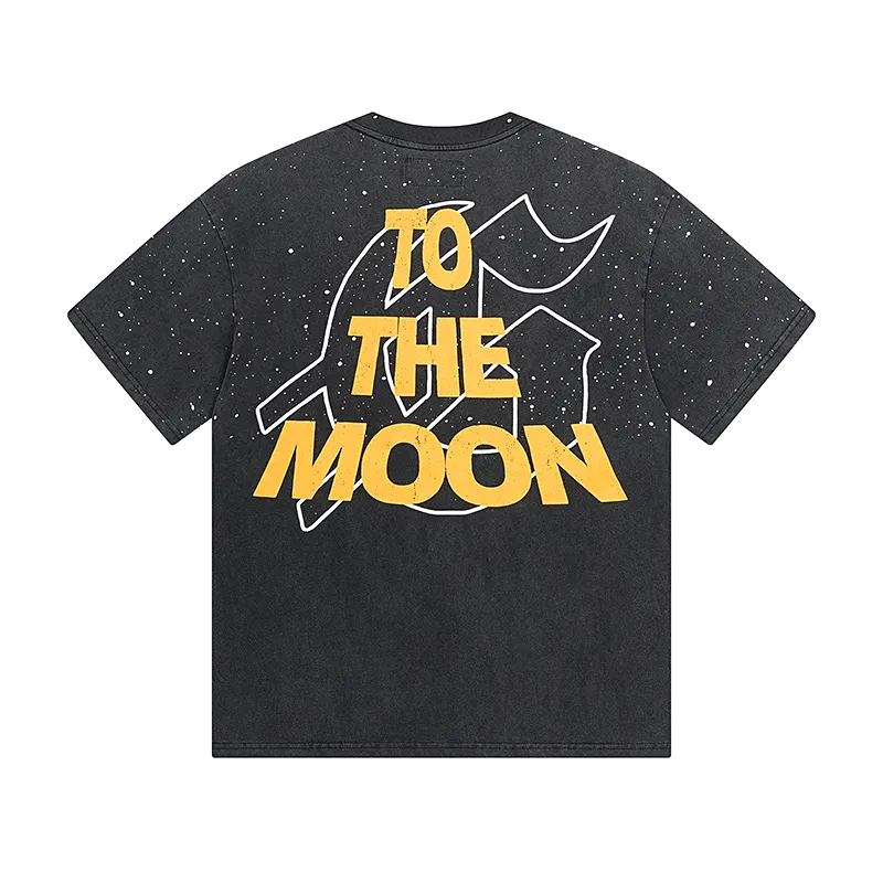 1090# P126 Washed Black Real Shot Godspeed American Fashion Rock Street Retro Washed Distressed Printed Pure Cotton Short Sleeves Fabric: 250g 32 Count Fine Cotton Double Yarn Pure Cotton Color: Washed Black Size: S M L XL