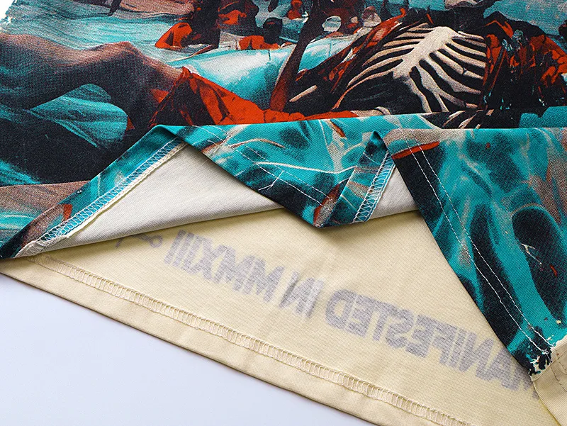 3166# P106 Real shot Godspeed American fashion rock street retro loose printed cotton short sleeves Fabric: 240g 32 count fine cotton double yarn pure cotton Color: apricot Size: S M L XL