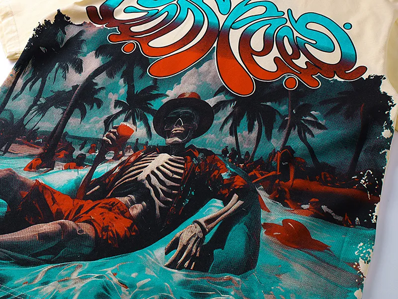 3166# P106 Real shot Godspeed American fashion rock street retro loose printed cotton short sleeves Fabric: 240g 32 count fine cotton double yarn pure cotton Color: apricot Size: S M L XL