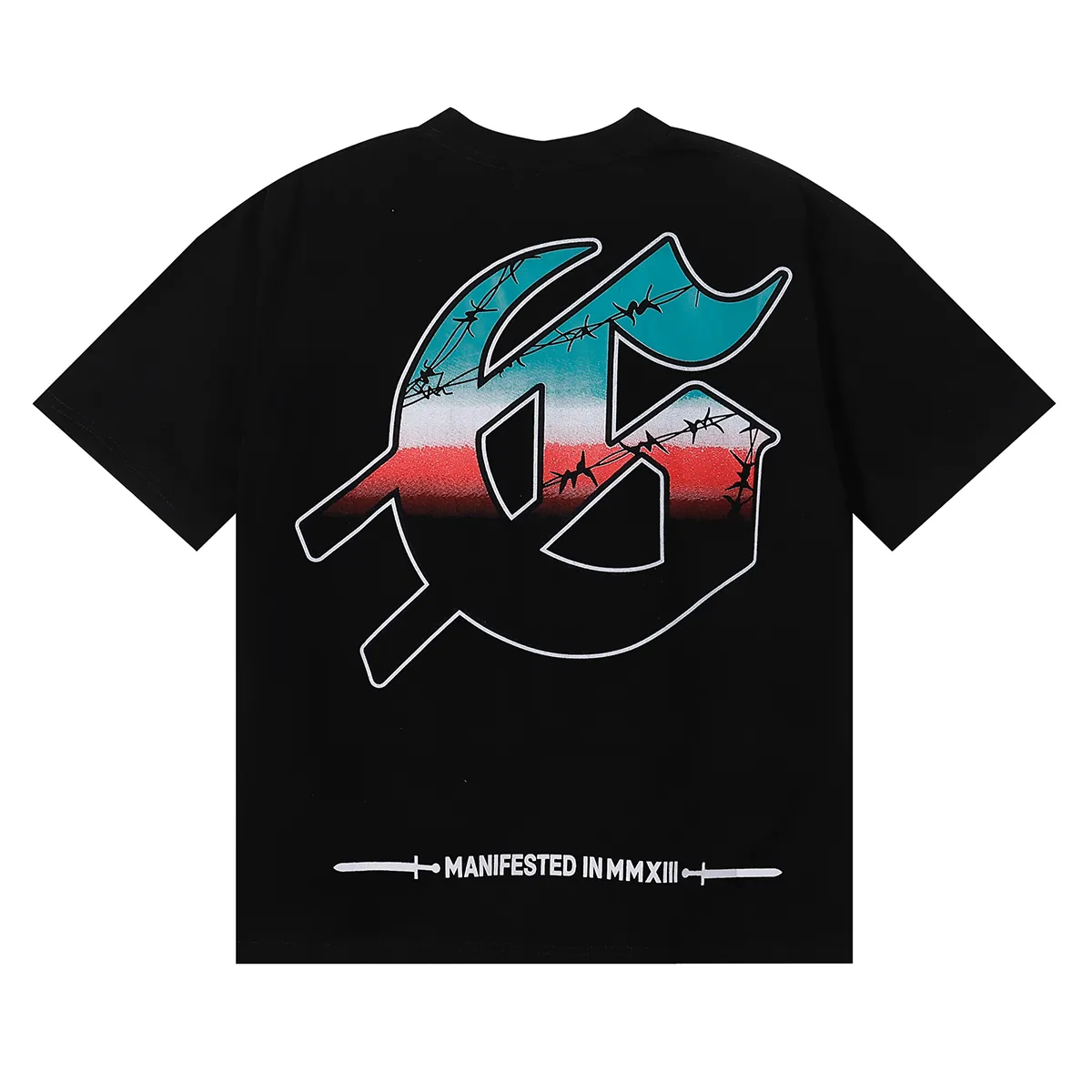 No. 7035, Mechao Godspeed helicopter printed high-quality double yarn pure cotton casual short-sleeved T-shirt batch 110 Color: black; Size: S M L XL