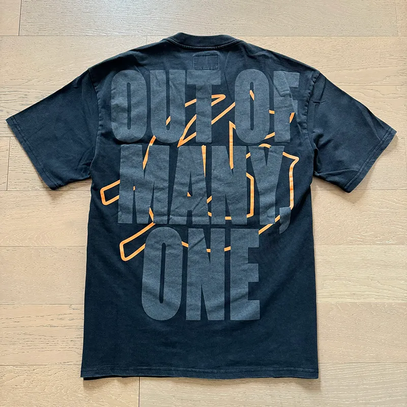 1006# P126 Washed Black Real Shot Godspeed American Fashion Rock Street Retro Washed Distressed Printed Pure Cotton Short Sleeves Fabric: 250g 32 Count Fine Cotton Double Yarn Pure Cotton Color: Washed Black Size: S M L XL