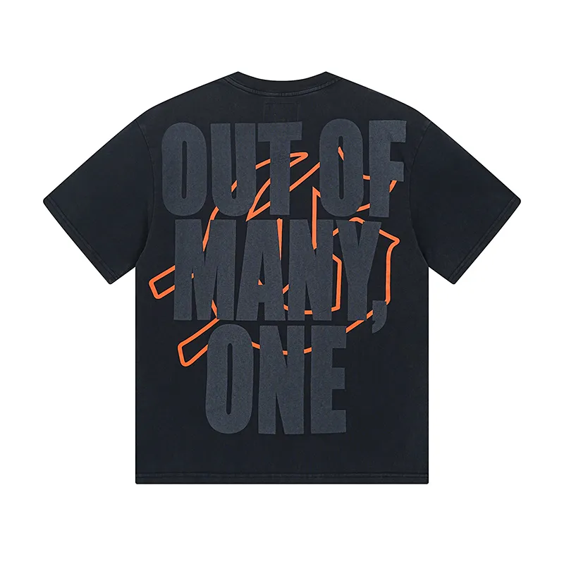 1006# P126 Washed Black Real Shot Godspeed American Fashion Rock Street Retro Washed Distressed Printed Pure Cotton Short Sleeves Fabric: 250g 32 Count Fine Cotton Double Yarn Pure Cotton Color: Washed Black Size: S M L XL