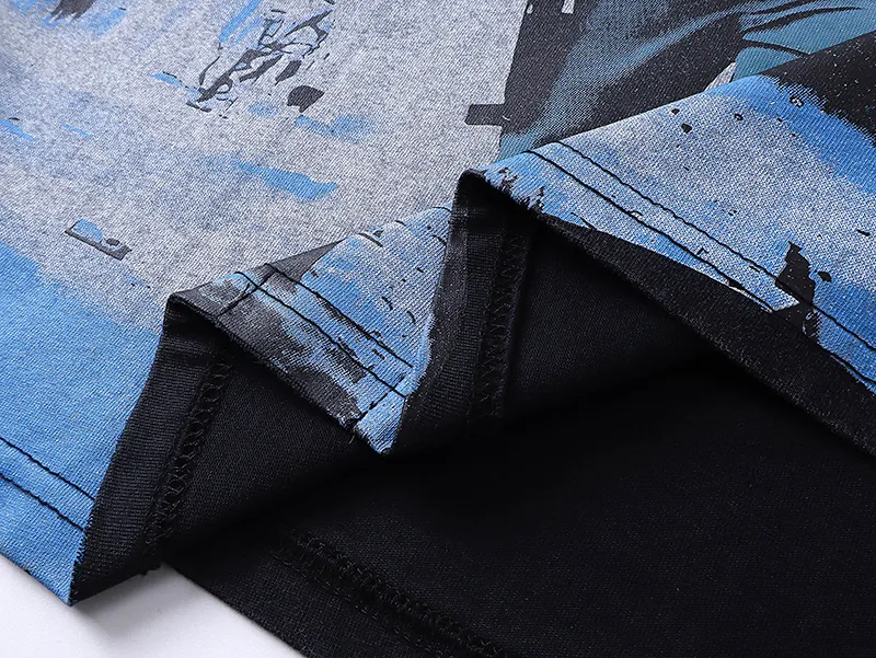 1006# P126 Washed Black Real Shot Godspeed American Fashion Rock Street Retro Washed Distressed Printed Pure Cotton Short Sleeves Fabric: 250g 32 Count Fine Cotton Double Yarn Pure Cotton Color: Washed Black Size: S M L XL