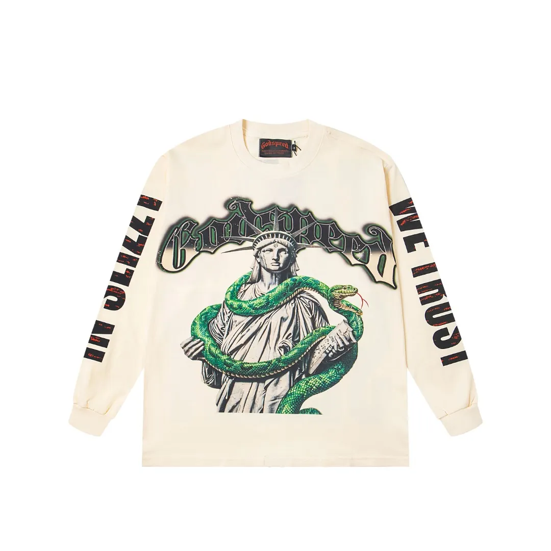 G38# GodSpeed ​​white ink direct spray wash long sleeve S-XL size wash black P156 apricot P146