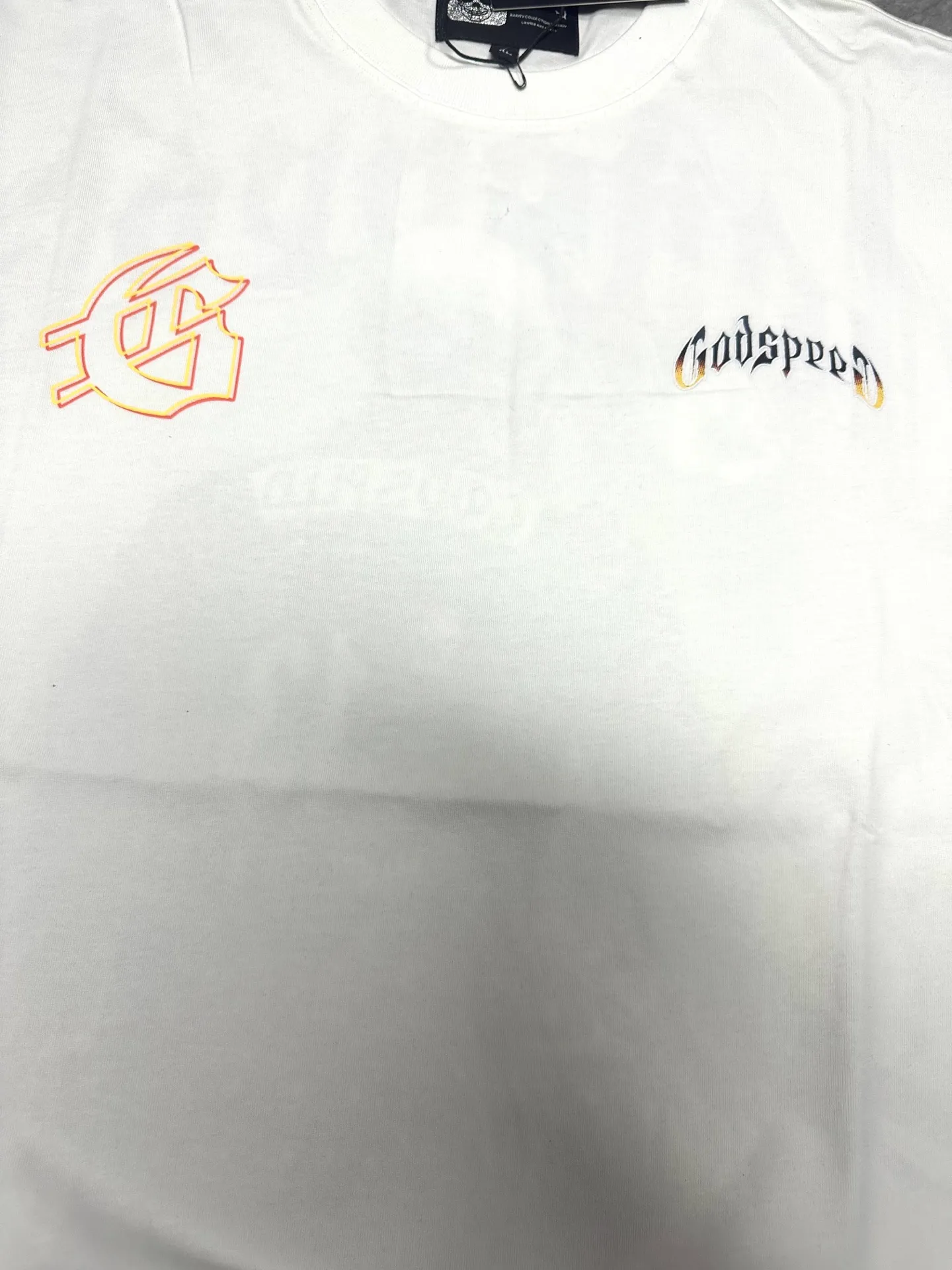 Godspeed cross-border American rock and roll street washed retro style short-sleeved T (craft printing) fabric (fabric) 32-count combed double yarn 240 grams weight code number (size): S-M-L-XL color (colour): white