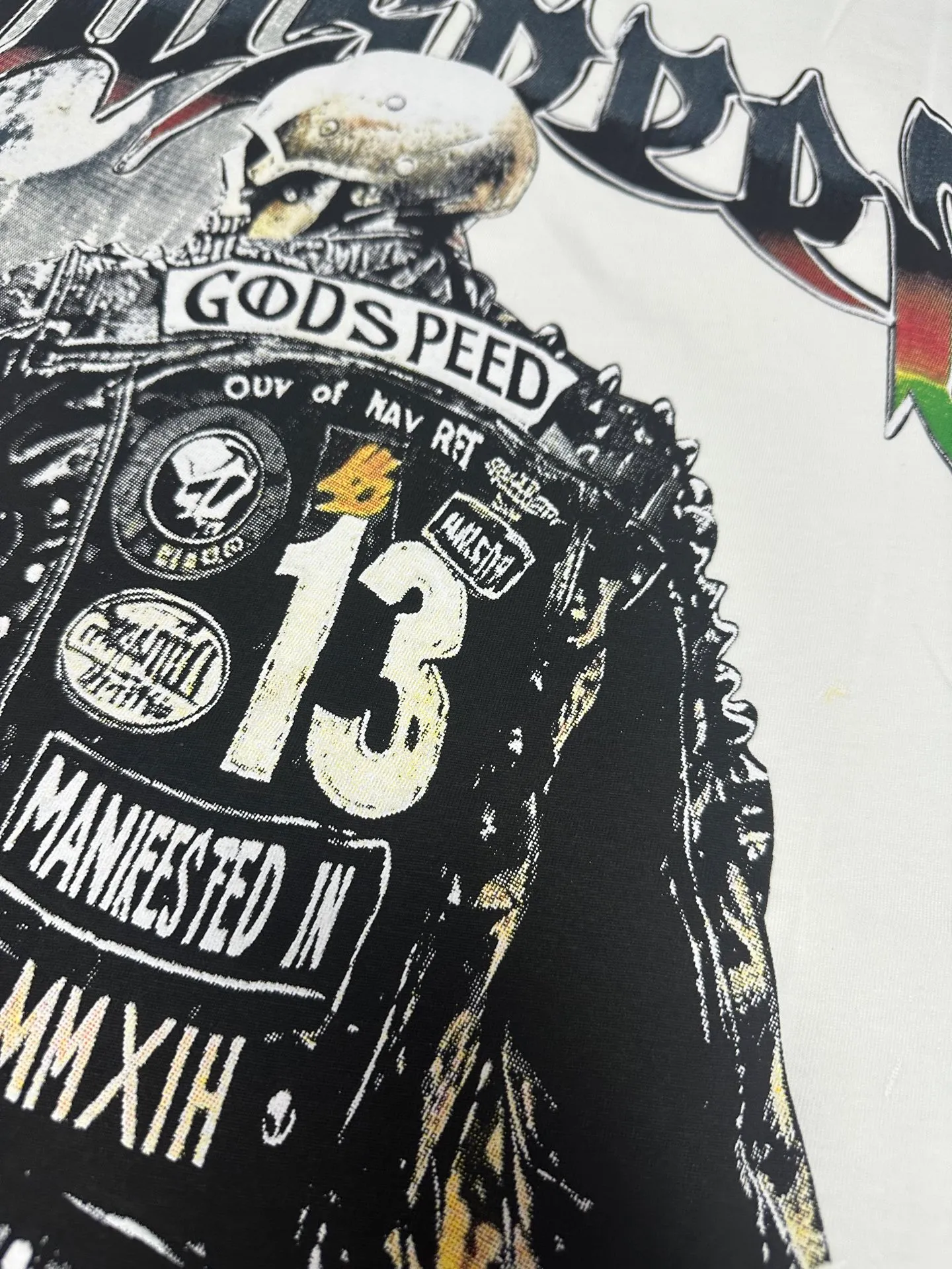 Godspeed cross-border American rock and roll street washed retro style short-sleeved T (craft printing) fabric (fabric) 32-count combed double yarn 240 grams weight code number (size): S-M-L-XL color (colour): white