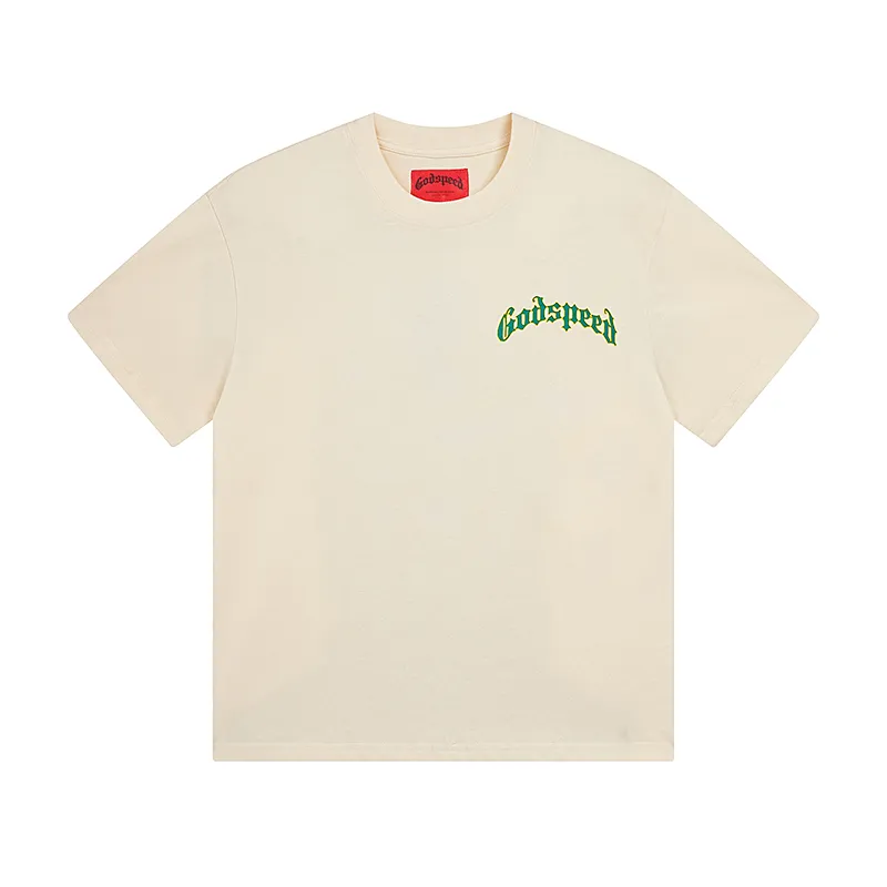 3020# P110 Real shot Godspeed American fashion rock street retro loose printed cotton short sleeves Fabric: 240g 32 count fine cotton double yarn pure cotton Color: off-white apricot Size: S M L XL