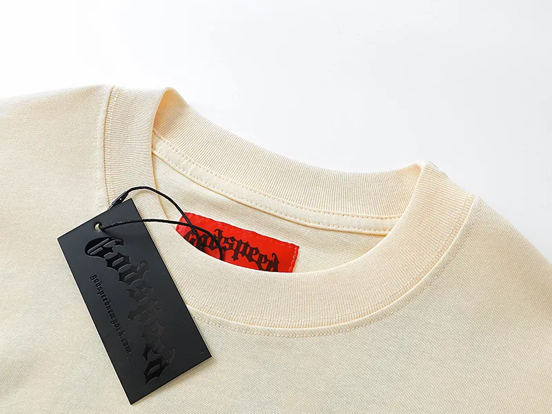 3020# P110 Real shot Godspeed American fashion rock street retro loose printed cotton short sleeves Fabric: 240g 32 count fine cotton double yarn pure cotton Color: off-white apricot Size: S M L XL