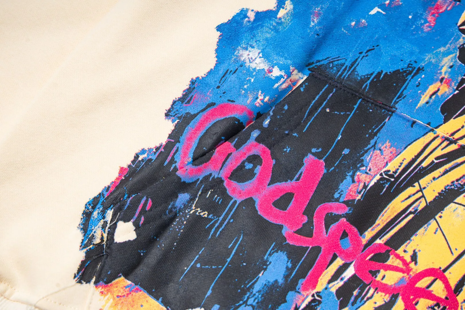 G49# GodSpeed ​​high-definition printed sweatshirt, size S-XL, washed black P216, apricot P206