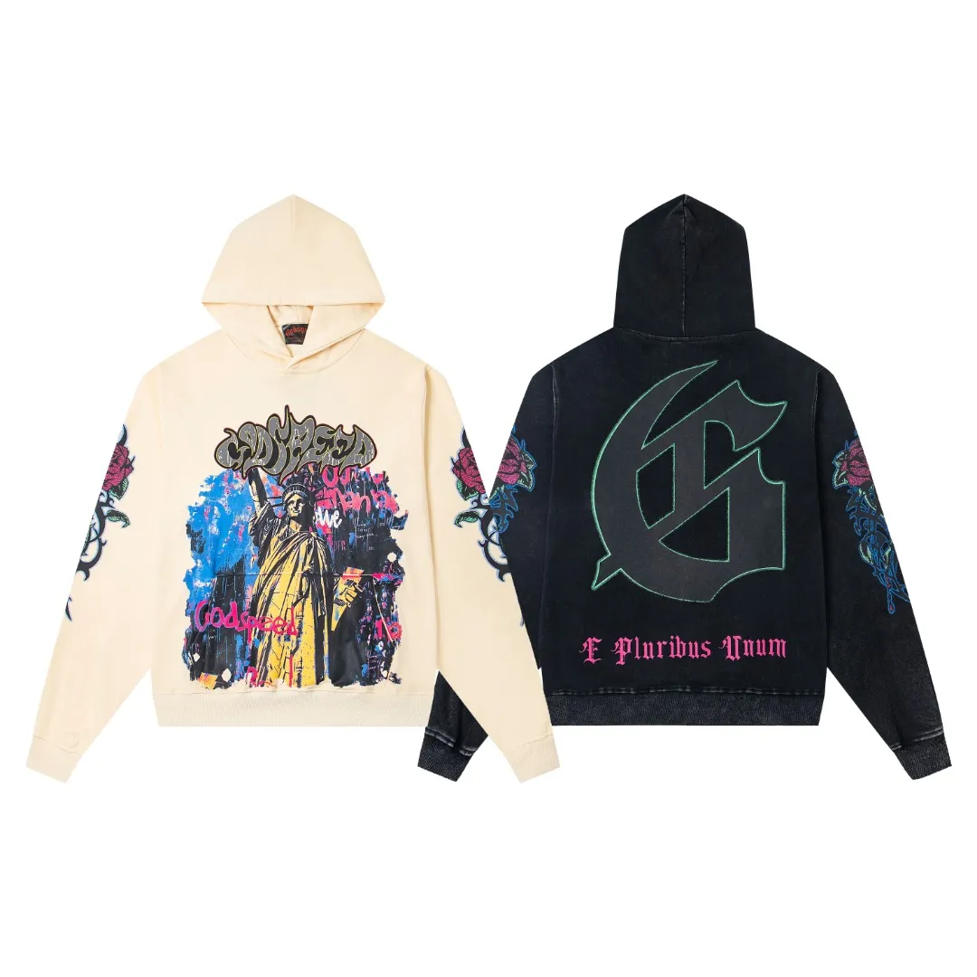 G49# GodSpeed ​​high-definition printed sweatshirt, size S-XL, washed black P216, apricot P206