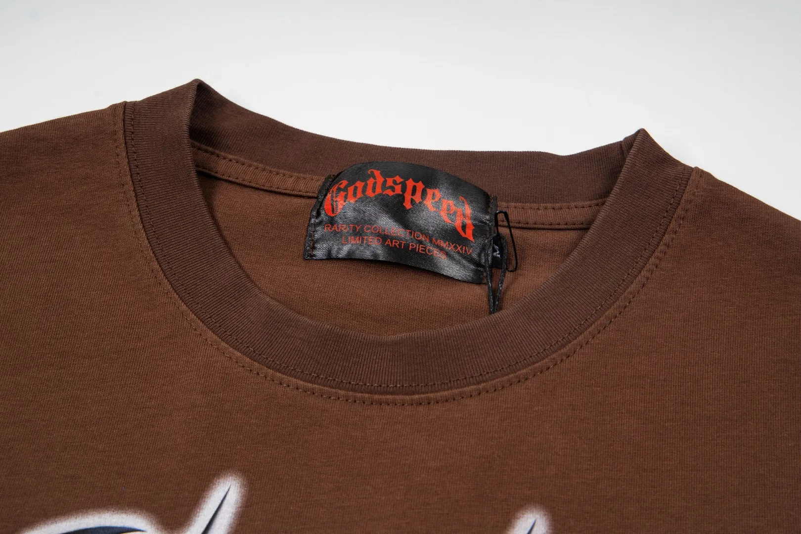 G66# GodSpeed ​​white ink direct spray washed short-sleeved S-XL size brown (washed) P126