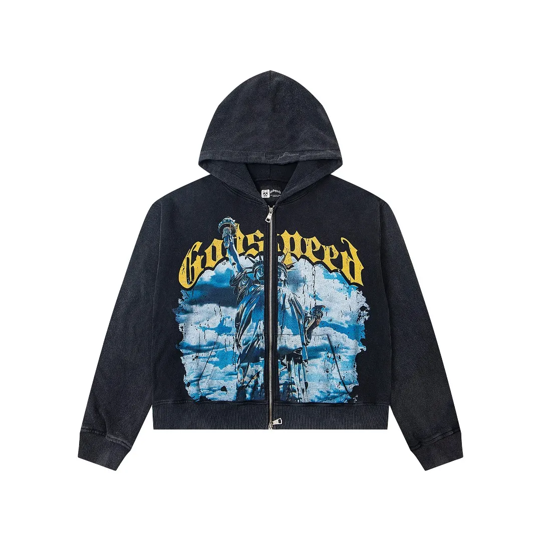 G05# GodSpeed ​​white ink direct spray sweatshirt Size S-XL Wash black, purple P236 Apricot P226