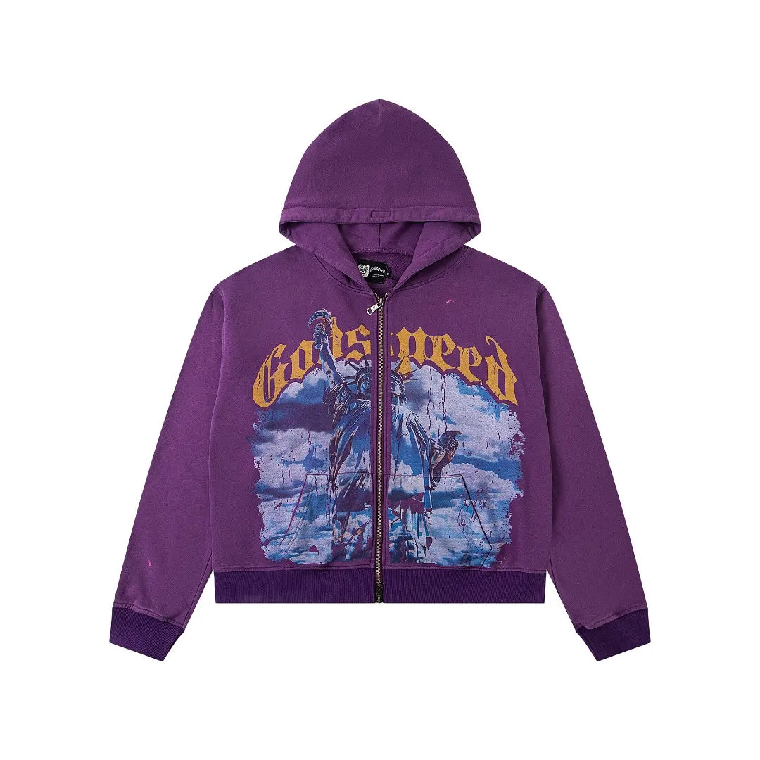 G05# GodSpeed ​​white ink direct spray sweatshirt Size S-XL Wash black, purple P236 Apricot P226