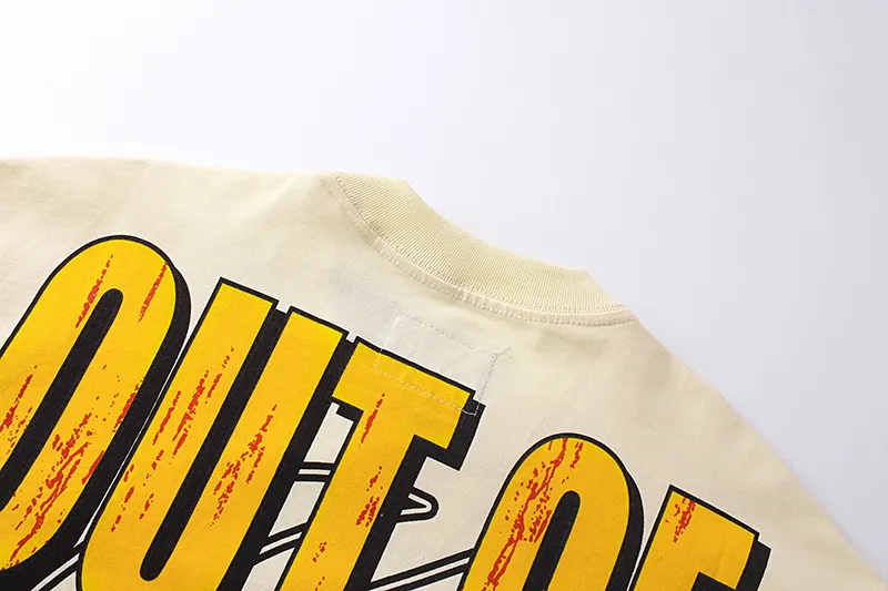 3153# P150 Real shot Godspeed American fashion rock street pure cotton loose fake two-piece long-sleeved T-shirt long T Fabric: 270g 32-count fine cotton double yarn pure cotton Color: Apricot Code number: S M L XL