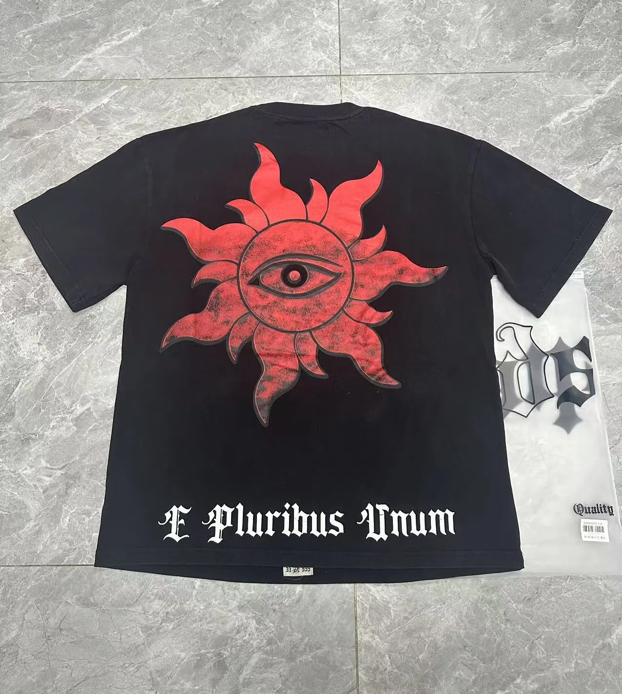 6079#washed black｜P116 Godspeed cross-border American rock and roll street washed retro style short-sleeved T (craft print) fabric (fabric): 32 count combed double yarn 250g weight size (size): S-M-L-XL color (colour): washed black 👉 👉