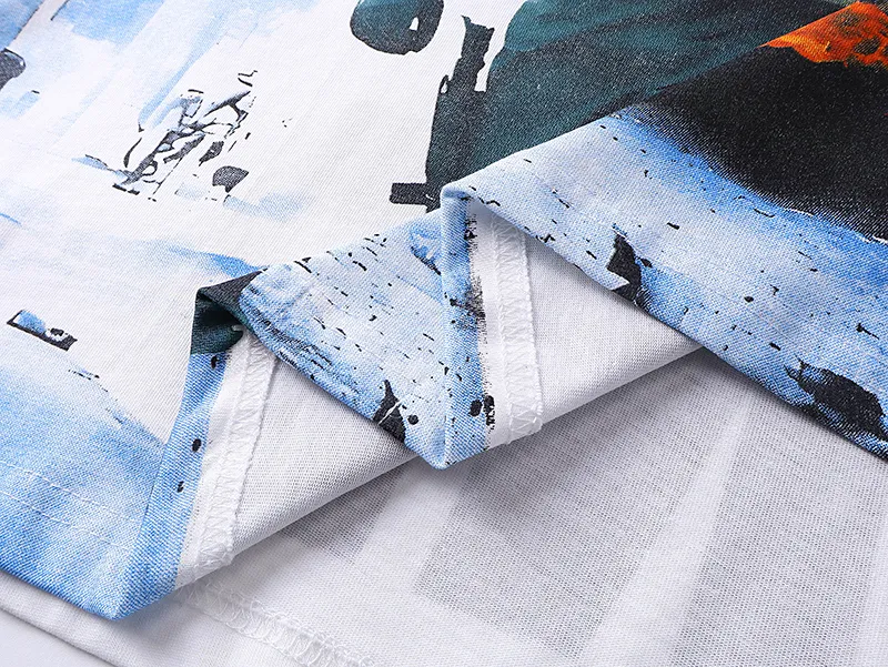 3006# P110 Real shot Godspeed American fashion rock street retro loose printed cotton short sleeves Fabric: 240g 32 count fine cotton double yarn pure cotton Color: off-white Size: S M L XL