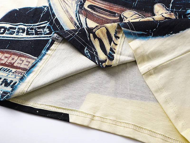 3171# P106 Real shot Godspeed American fashion rock street retro loose printed cotton short sleeves Fabric: 240g 32 count fine cotton double yarn pure cotton Color: apricot Size: S M L XL