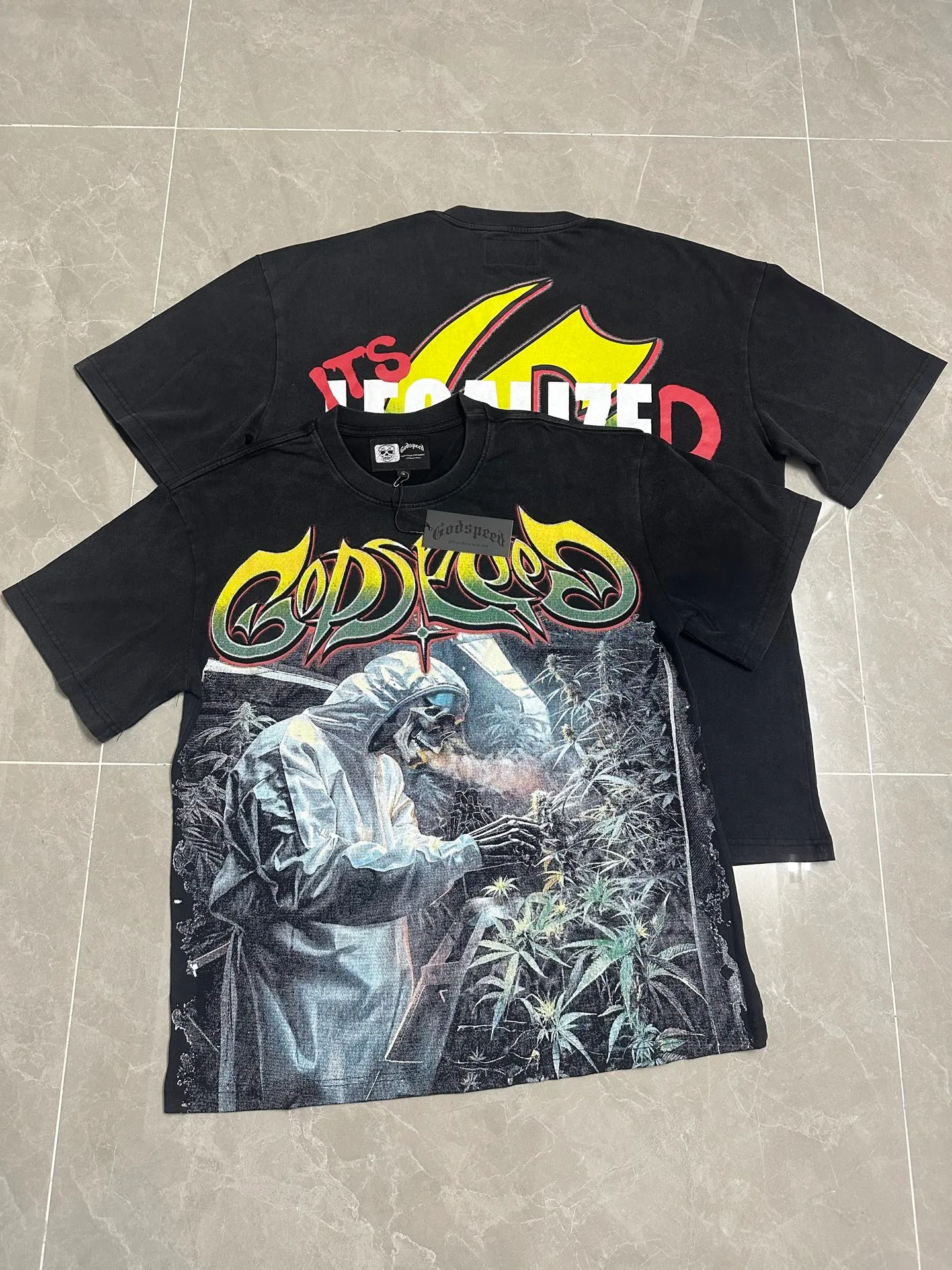 6111# washed retro black | P116 Godspeed cross-border American rock and roll street washed retro style short-sleeved T (craft printing) fabric (fabric): 32-count combed double yarn 250 grams weight code number (size): S-M-L-XL color (colour): washed black