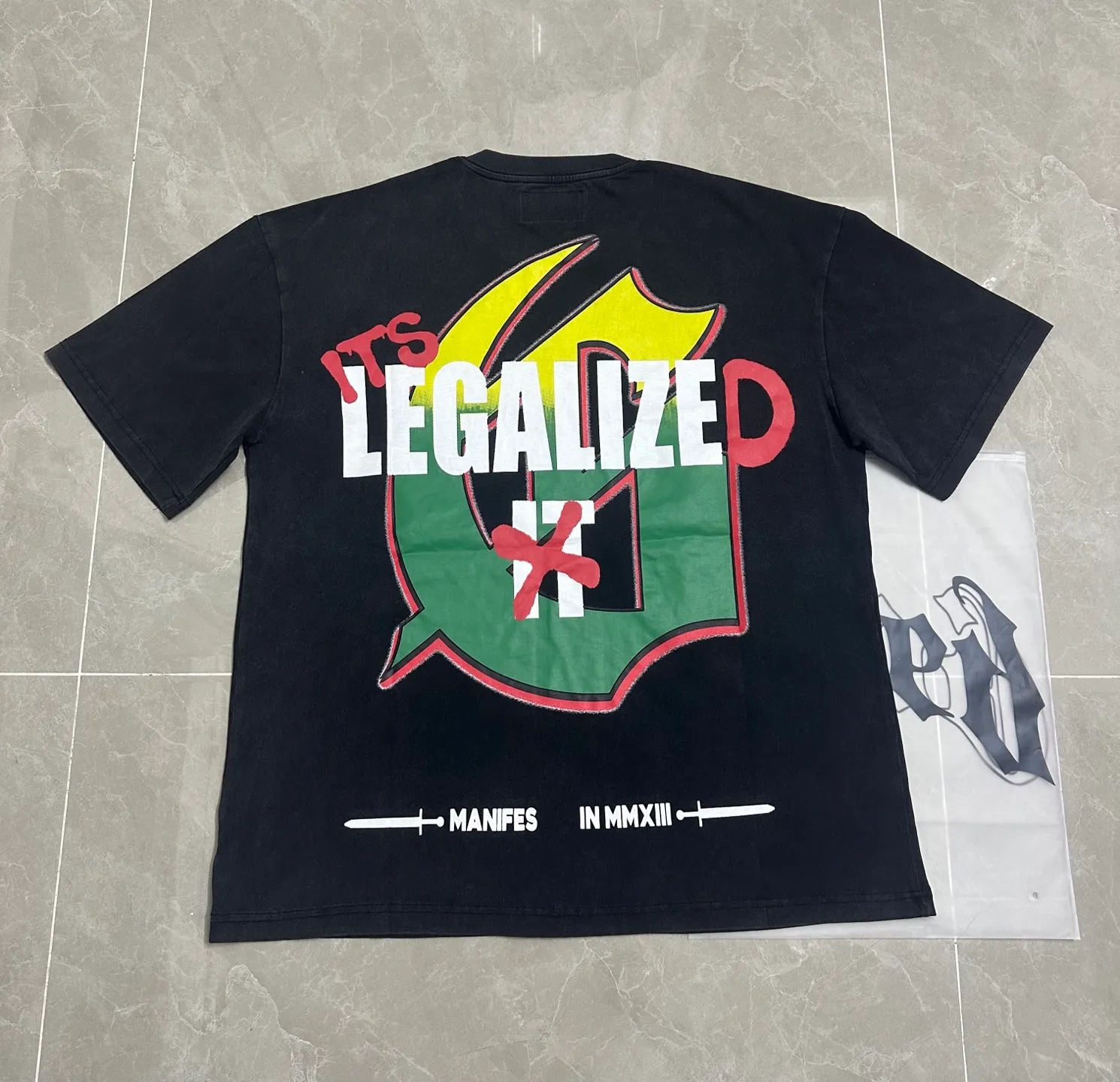 6111# washed retro black | P116 Godspeed cross-border American rock and roll street washed retro style short-sleeved T (craft printing) fabric (fabric): 32-count combed double yarn 250 grams weight code number (size): S-M-L-XL color (colour): washed black