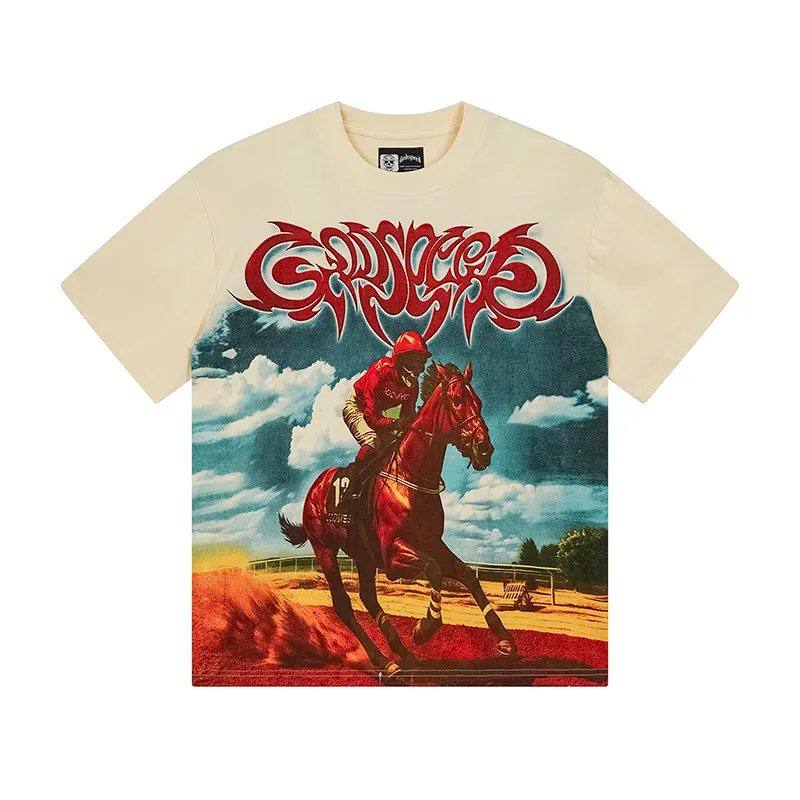 3161# P106 Real shot Godspeed American trendy rock and roll street retro loose printed cotton short sleeves Fabric: 240g 32 count fine cotton double yarn pure cotton Color: apricot Size: S M L XL