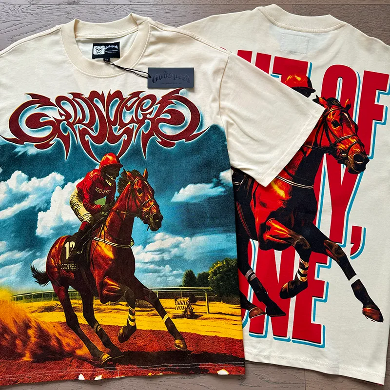 3161# P106 Real shot Godspeed American trendy rock and roll street retro loose printed cotton short sleeves Fabric: 240g 32 count fine cotton double yarn pure cotton Color: apricot Size: S M L XL