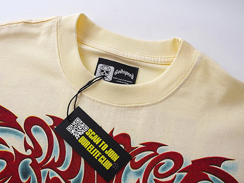 3161# P106 Real shot Godspeed American trendy rock and roll street retro loose printed cotton short sleeves Fabric: 240g 32 count fine cotton double yarn pure cotton Color: apricot Size: S M L XL