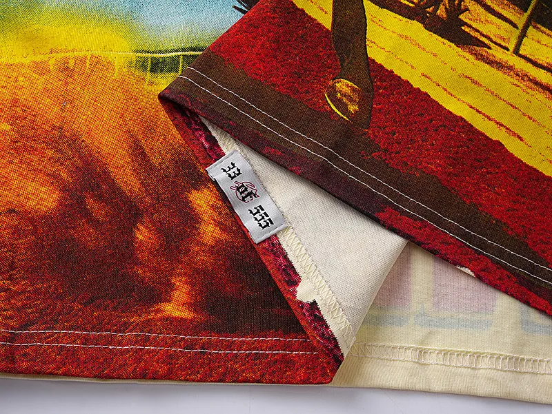 3161# P106 Real shot Godspeed American trendy rock and roll street retro loose printed cotton short sleeves Fabric: 240g 32 count fine cotton double yarn pure cotton Color: apricot Size: S M L XL