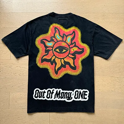 1035# P126 Washed Black Real Shot Godspeed American Fashion Rock Street Retro Washed Distressed Printed Pure Cotton Short Sleeves Fabric: 250g 32 Count Fine Cotton Double Yarn Pure Cotton Color: Washed Black Size: S M L XL