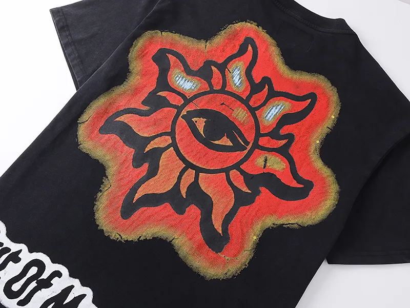 1035# P126 Washed Black Real Shot Godspeed American Fashion Rock Street Retro Washed Distressed Printed Pure Cotton Short Sleeves Fabric: 250g 32 Count Fine Cotton Double Yarn Pure Cotton Color: Washed Black Size: S M L XL