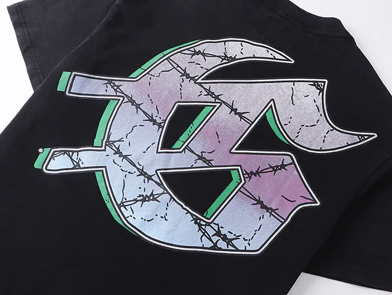 6061#washed black｜P116 Godspeed cross-border American rock and roll street washed retro style short-sleeved T (craft printing) fabric (fabric): 32 count combed double yarn 250g weight code number (size): S-M-L-XL color (colour): washed black