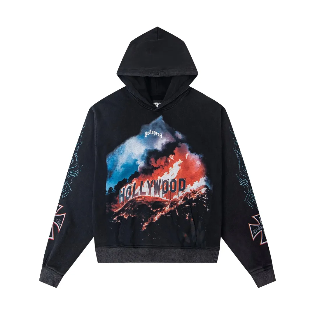 G19# GodSpeed ​​white ink direct spray sweatshirt S-XL washed black P244 apricot P234
