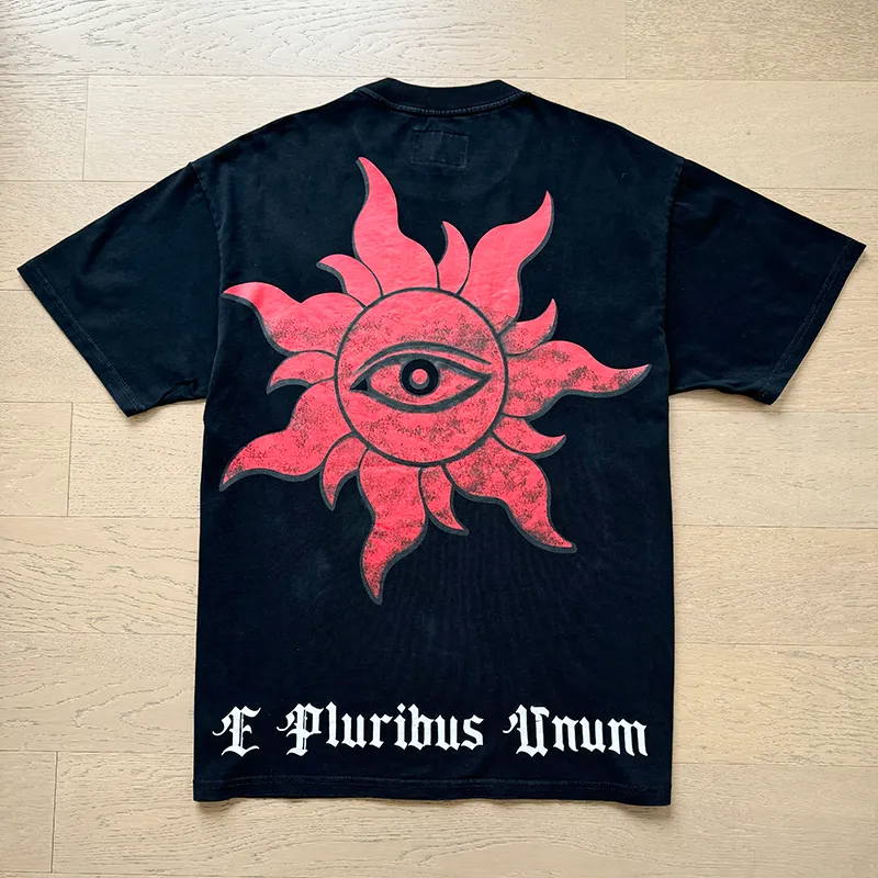1051# P126 Washed Black Real Shot Godspeed American Fashion Rock Street Retro Washed Distressed Printed Pure Cotton Short Sleeves Fabric: 250g 32 Count Fine Cotton Double Yarn Pure Cotton Color: Washed Black Size: S M L XL