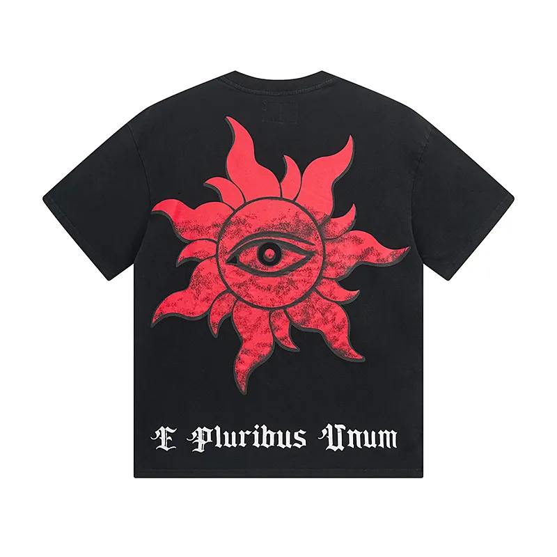 1051# P126 Washed Black Real Shot Godspeed American Fashion Rock Street Retro Washed Distressed Printed Pure Cotton Short Sleeves Fabric: 250g 32 Count Fine Cotton Double Yarn Pure Cotton Color: Washed Black Size: S M L XL