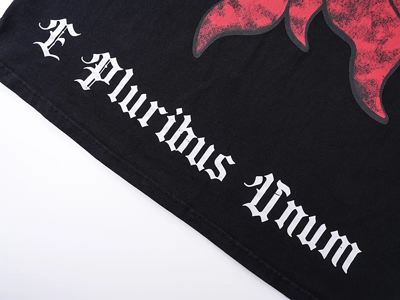 1051# P126 Washed Black Real Shot Godspeed American Fashion Rock Street Retro Washed Distressed Printed Pure Cotton Short Sleeves Fabric: 250g 32 Count Fine Cotton Double Yarn Pure Cotton Color: Washed Black Size: S M L XL