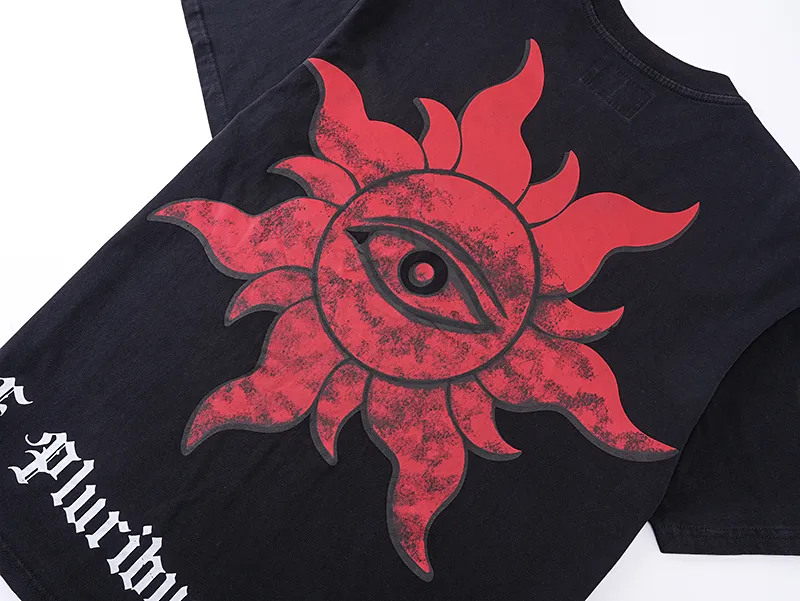 1051# P126 Washed Black Real Shot Godspeed American Fashion Rock Street Retro Washed Distressed Printed Pure Cotton Short Sleeves Fabric: 250g 32 Count Fine Cotton Double Yarn Pure Cotton Color: Washed Black Size: S M L XL