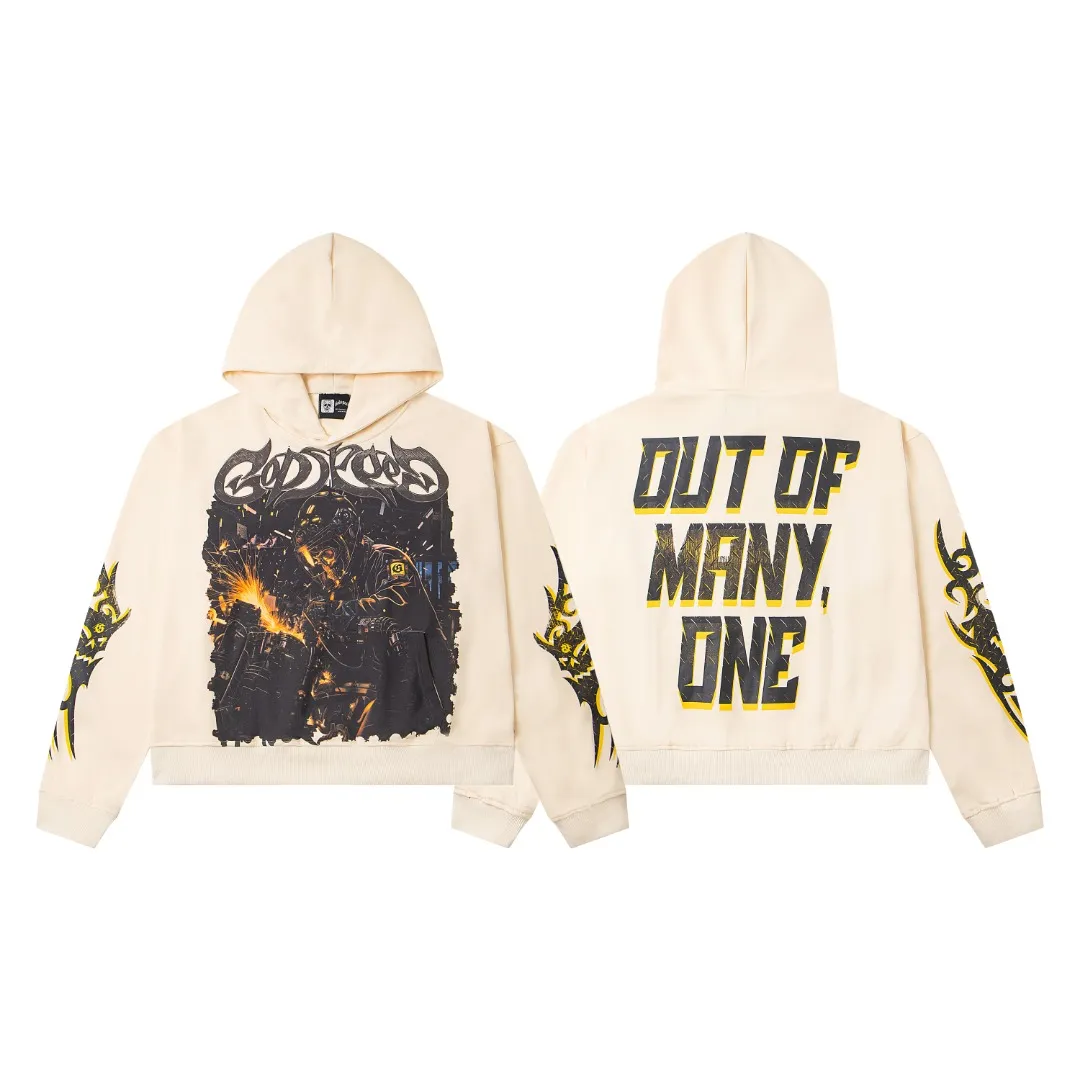 G43# GodSpeed ​​white ink direct spray sweatshirt Size S-XL Apricot P226